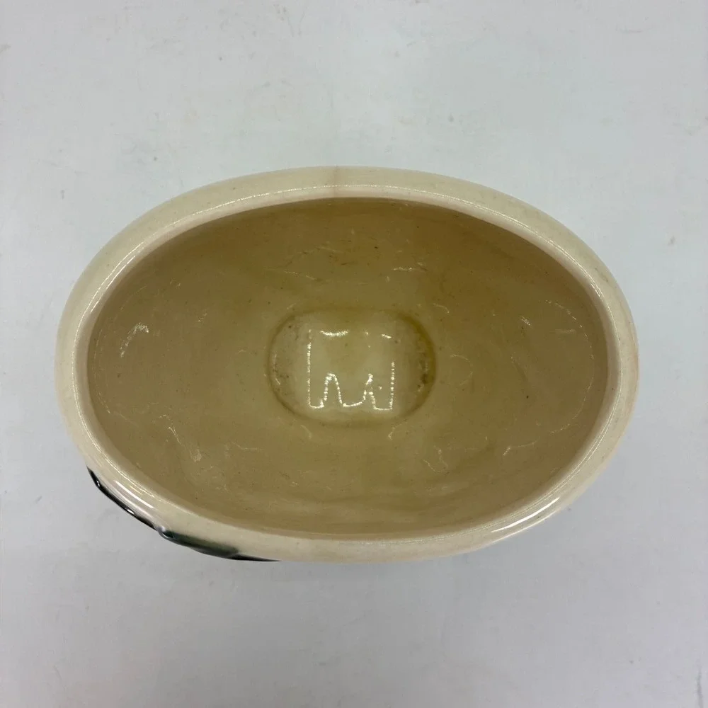 Vintage McCoy Pottery Green Ivy Leaf Planter Cream Footed Oval Pot 4.75 Inch